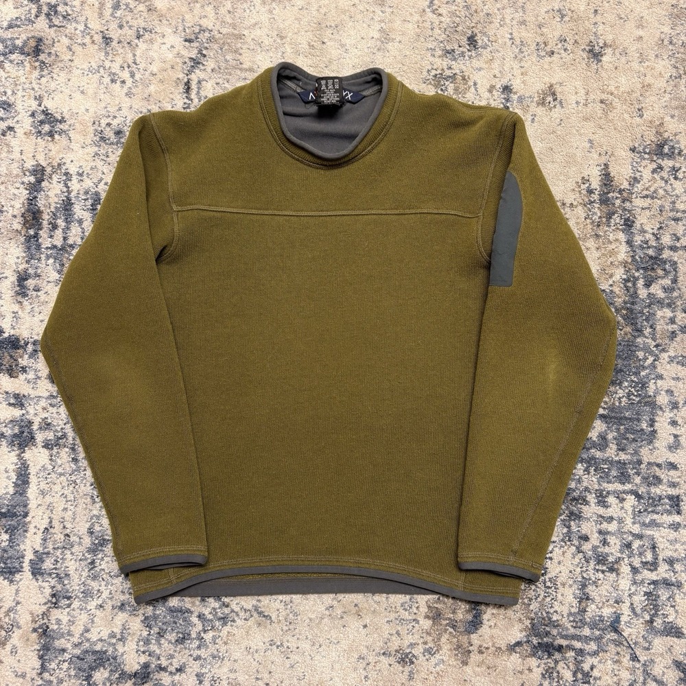 VTG Arc'teryx Polartec Fleece Pullover Crewneck M/L Olive Green Sleeve Pocket